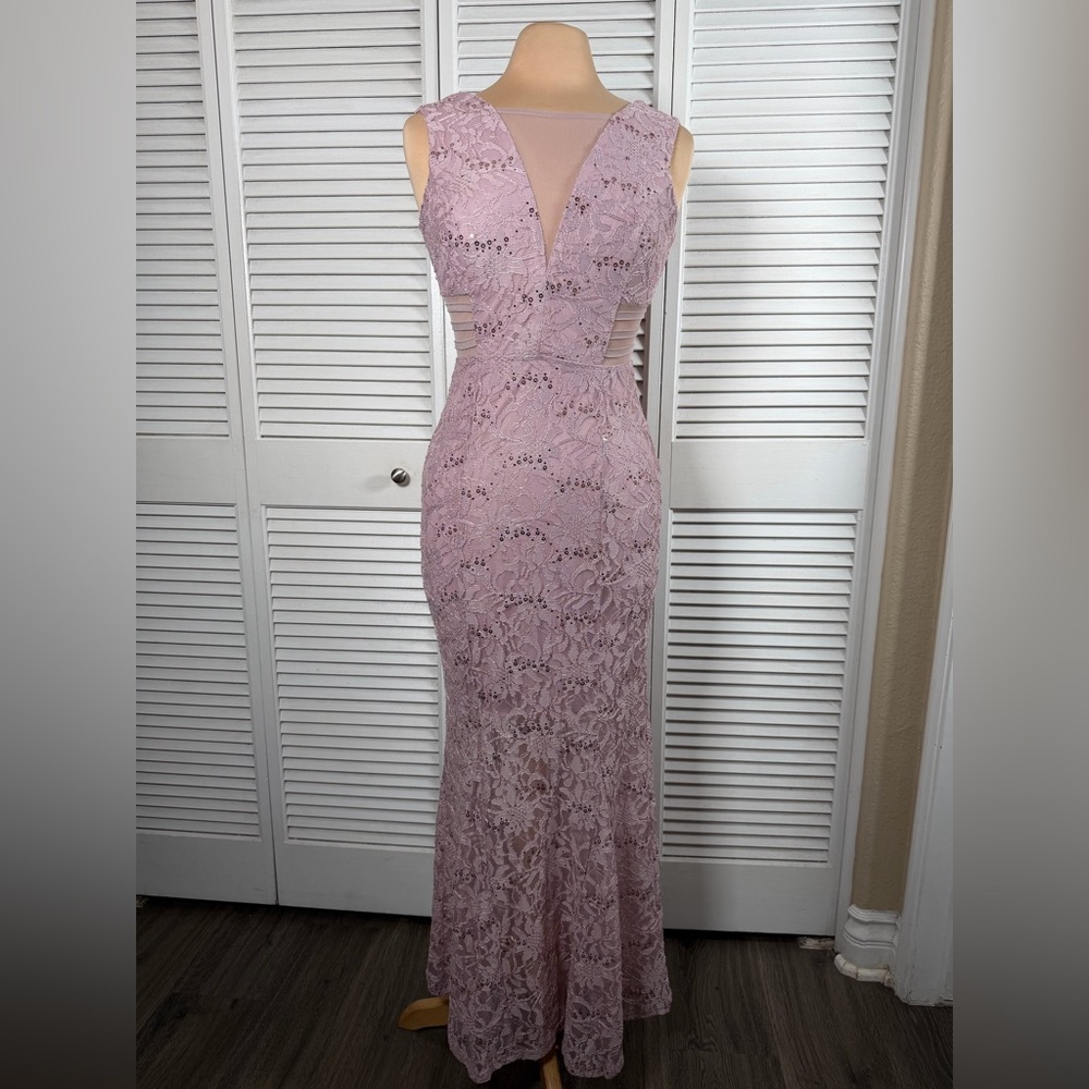 Alexa B Nites Blush Pink Lace Maxi Dress Size 4 Sequin‎ Detail